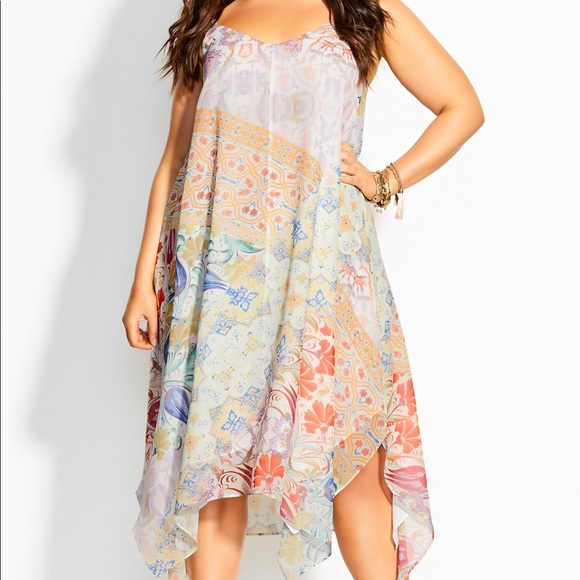 City Chic Zambia Ivory Multicolor Print V-Neck Spaghetti Strap Dress NWT - Picture 11 of 11